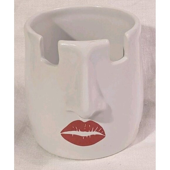 Lenny Mud Eyeglass Holder You're Spectacular Ceramic Red Lips Pencil Cup Planter - Picture 2 of 14